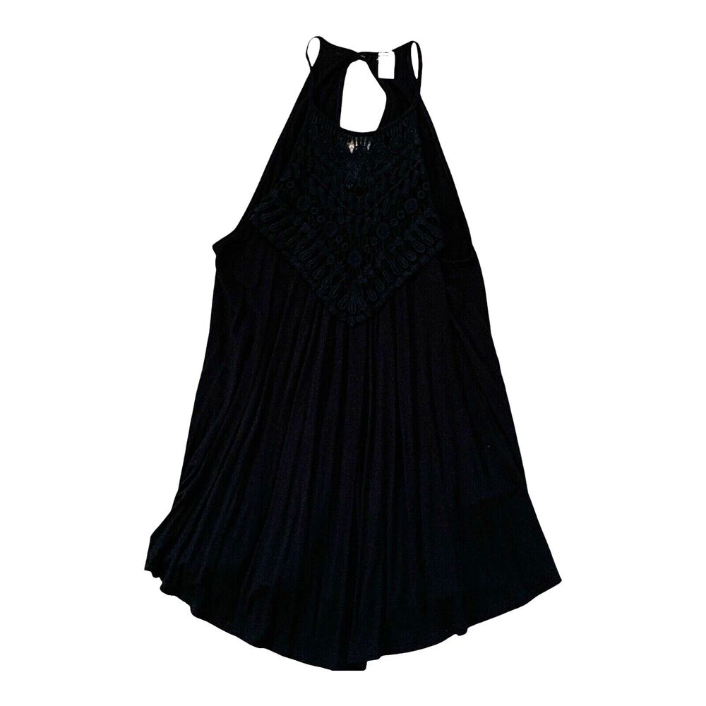 Black Strappy Sleeveless Tunic SM Crocheted Keyhole Racerback Boutique Club Wear